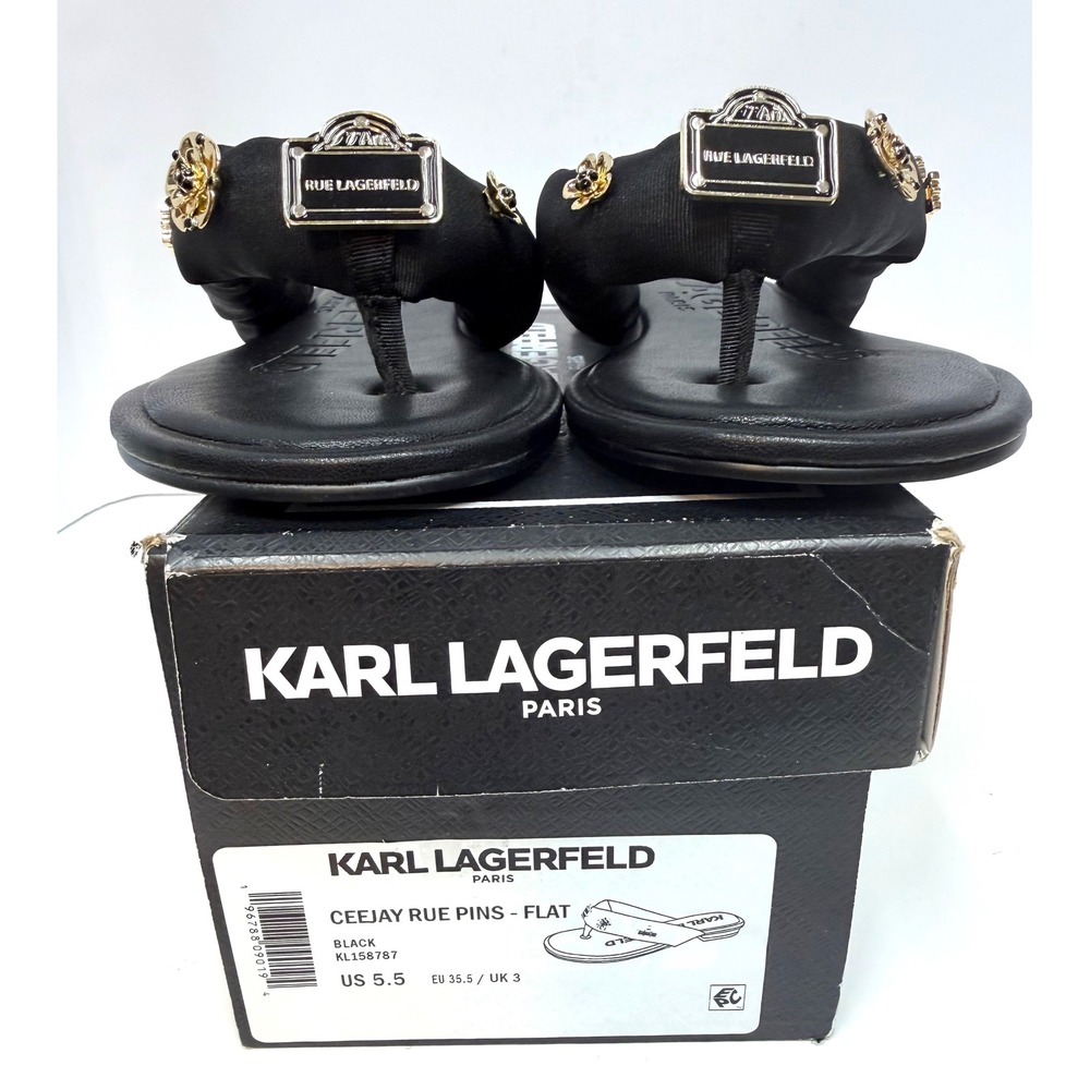 KARL LAGERFELD PARIS Women's Ceejay Rue Embellished Sandals Black Size 5.5 NWT